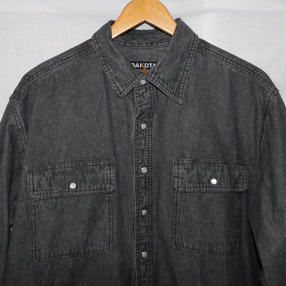 Dakota Workpro Series Mens L Black Collard  Denim Pearl Snap Closure Shirt - Picture 2 of 14